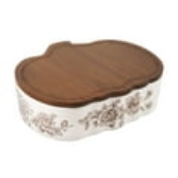 Pioneer Woman Pumpkin Baker Agatha Brown Floral Stoneware & Acacia Wood Lid 3qt - Picture 6 of 6